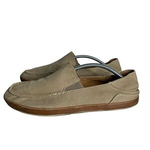 OluKai Puhalu Canvas Men’s Tan Slip-On Loafers Comfort Drop in Heel Size 12